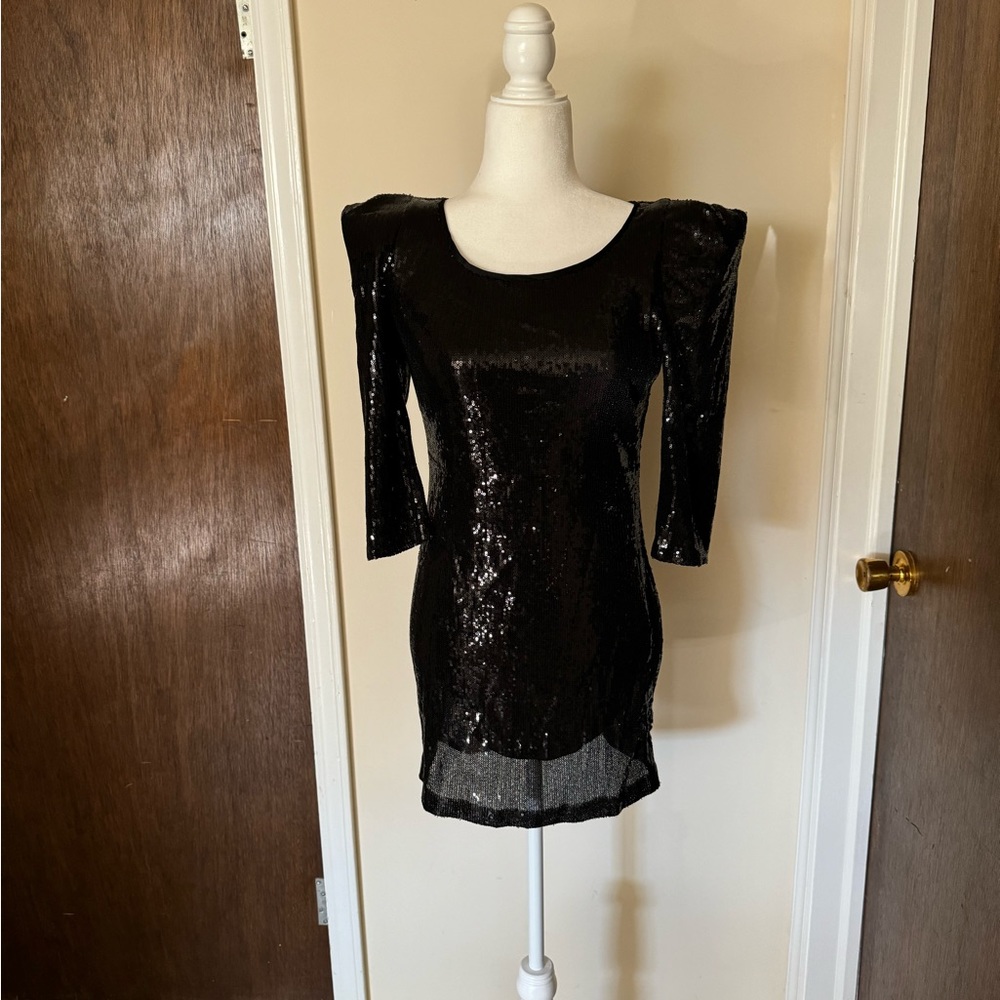 Black Sequin Dress with Shoulder Pads